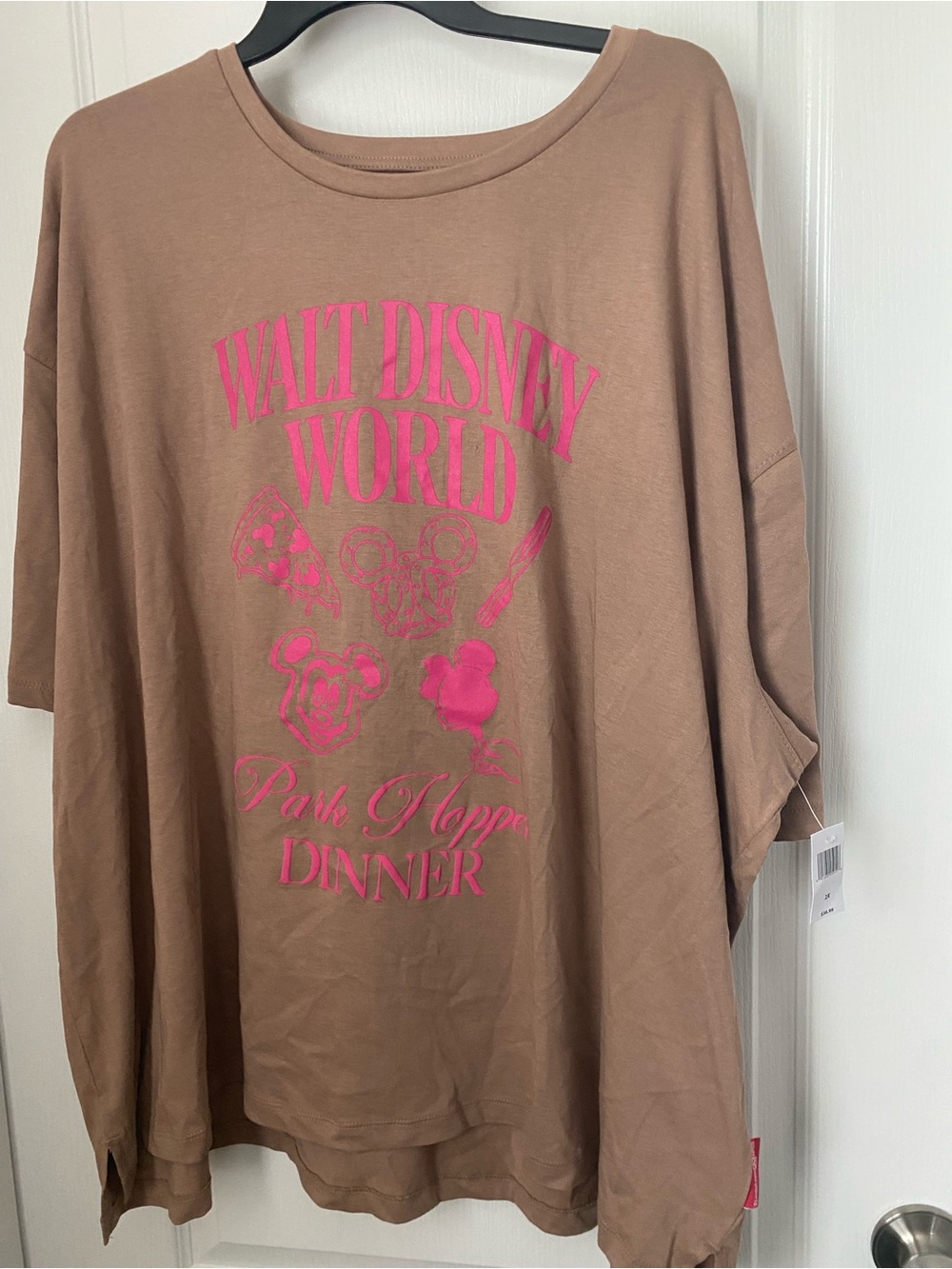 Disney Womens Short Sleeve Tee Brown with Pink Walt Disney World Graphic